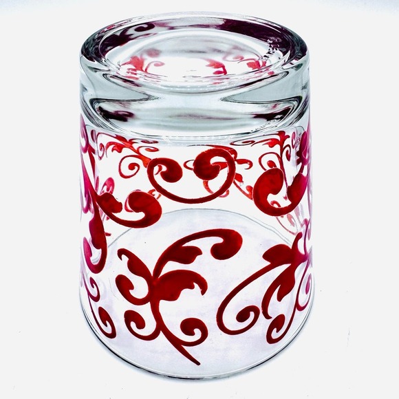 Set of 4 Vintage Cerve Italy‎ Drink Lowball Glasses Red Swirl Pattern MCM 3.25” - Picture 6 of 10